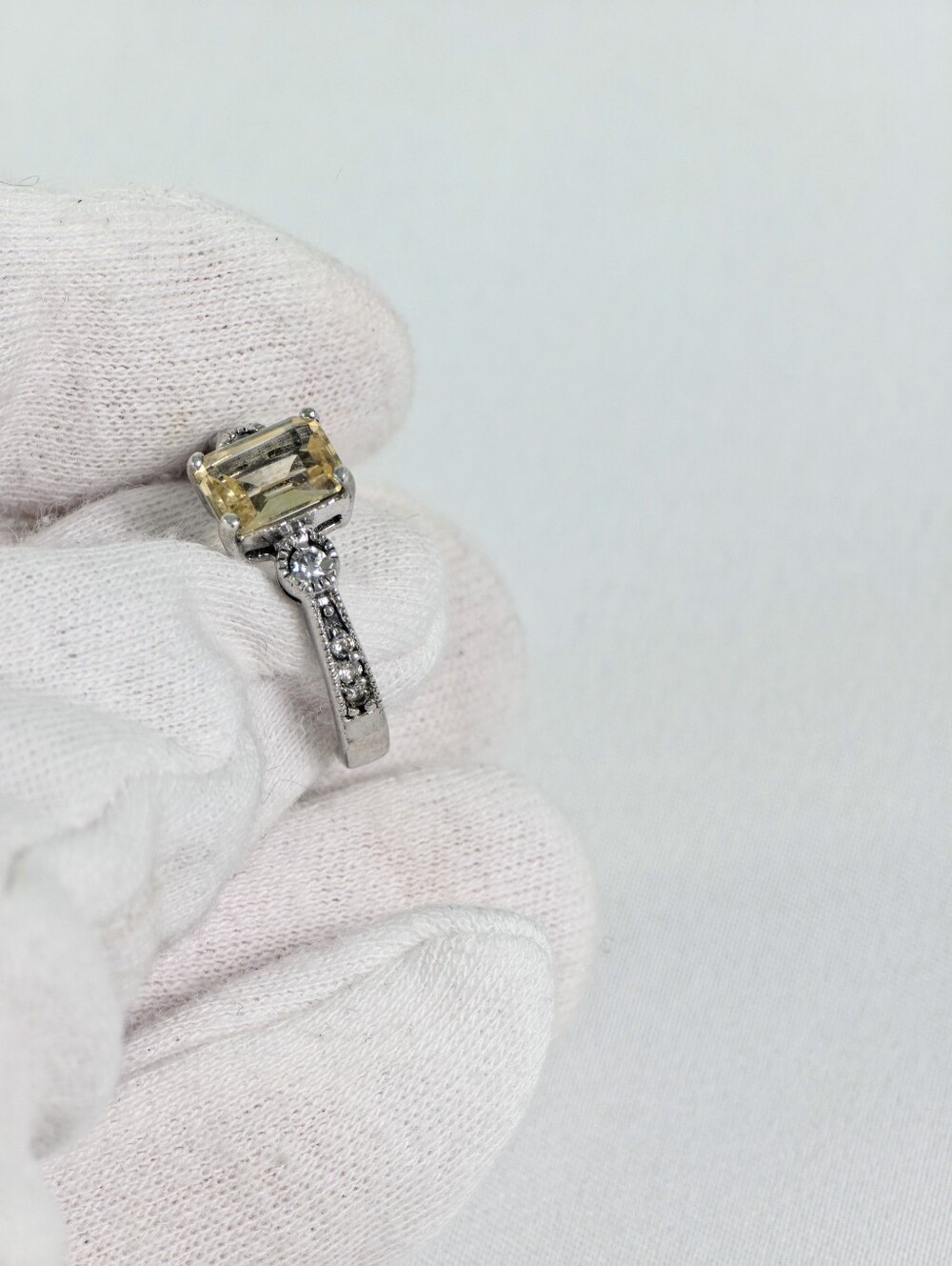 Vintage Avon Citrine Ring CZ Accents 925 Sterling Silver Size 8 Yellow Gemstone - Picture 3 of 10